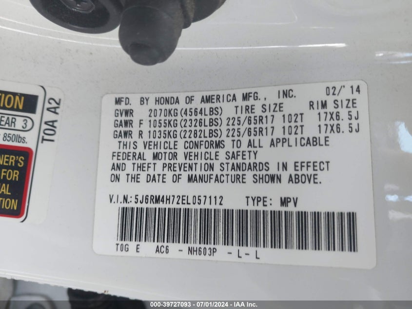 2014 HONDA CR-V EX-L - 5J6RM4H72EL057112