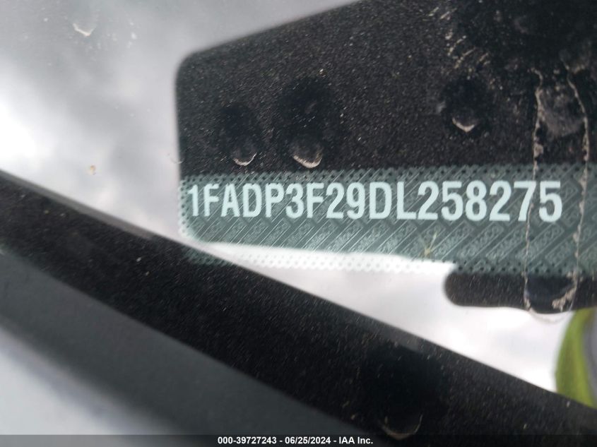 2013 Ford Focus Se VIN: 1FADP3F29DL258275 Lot: 39727243
