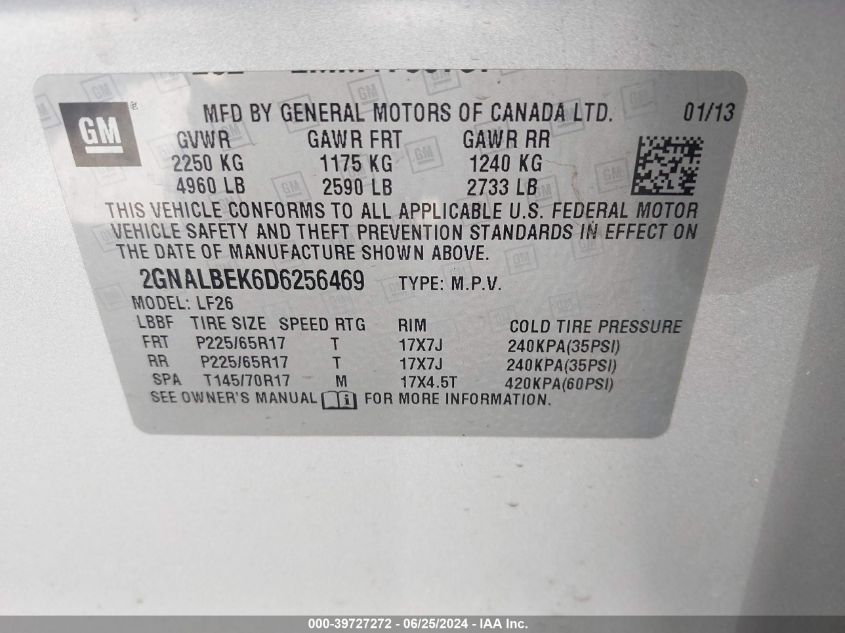 2GNALBEK6D6256469 2013 Chevrolet Equinox Ls