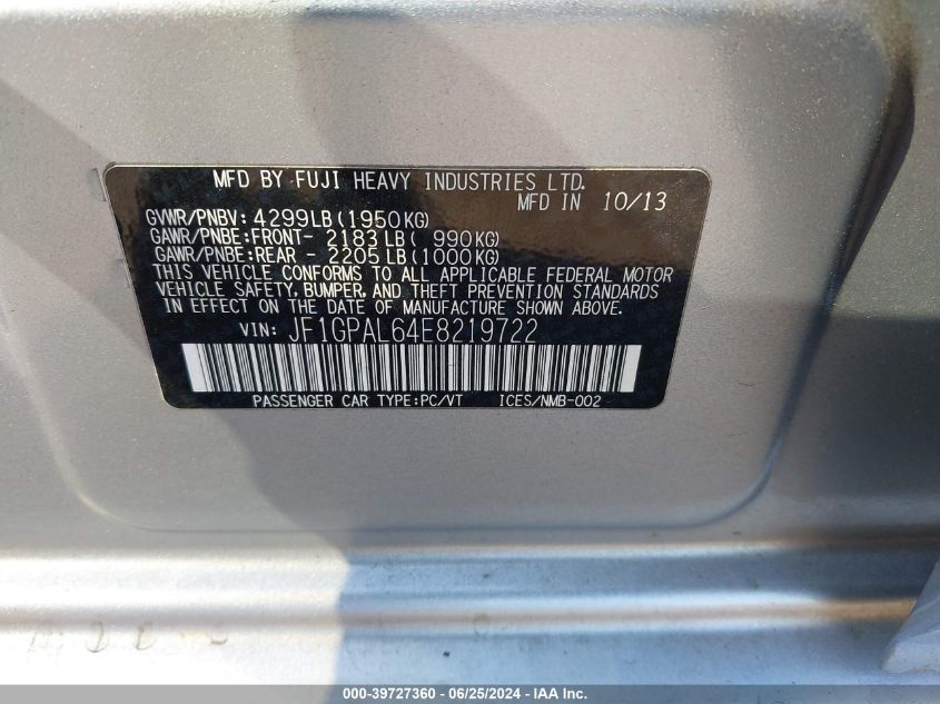 2014 SUBARU IMPREZA SPORT PREMIUM - JF1GPAL64E8219722