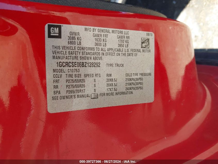 2011 Chevrolet Silverado 1500 Lt VIN: 1GCRCSE06BZ128292 Lot: 39727366