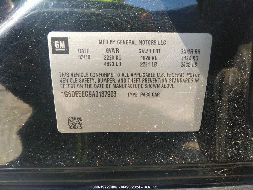 2010 Cadillac Cts Luxury VIN: 1G6DE5EG9A0137903 Lot: 39727406