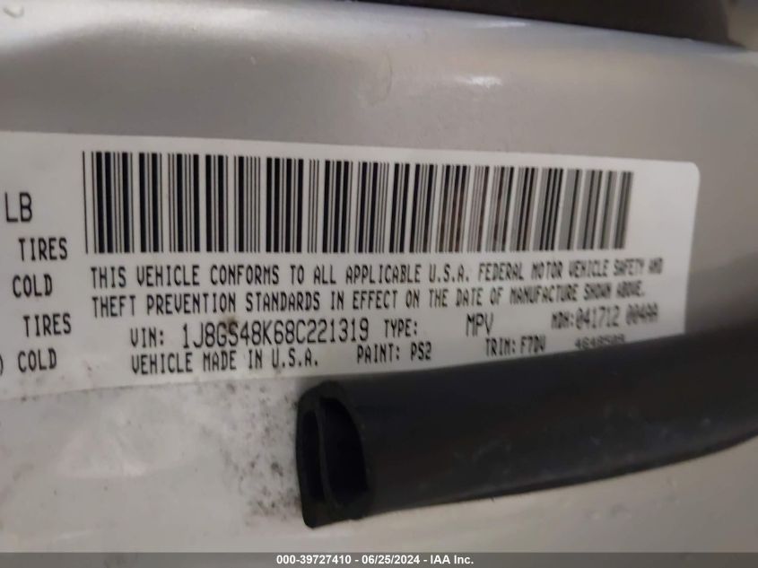 2008 Jeep Grand Cherokee Laredo VIN: 1J8GS48K68C221319 Lot: 39727410