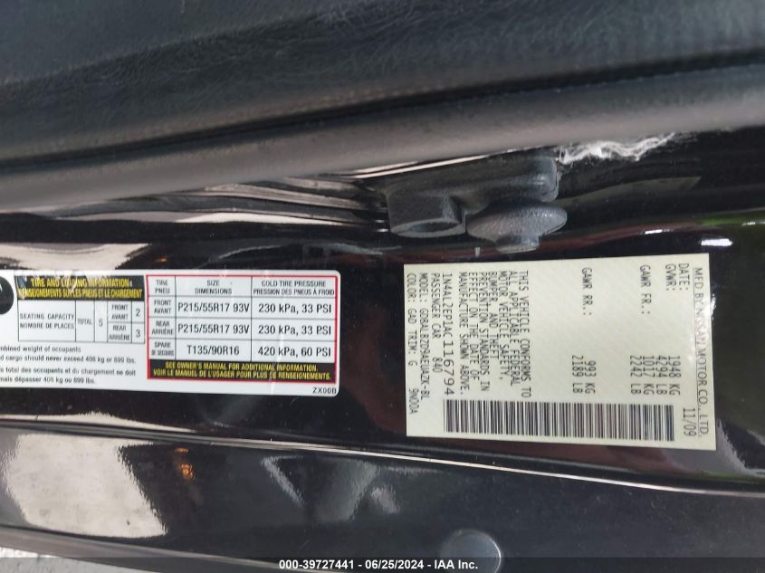 1N4AL2EP1AC116794 2010 Nissan Altima S