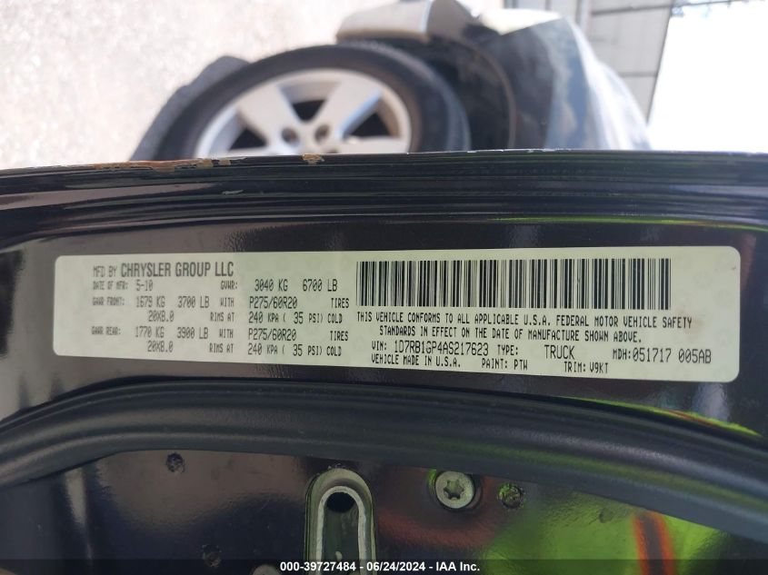 2010 Dodge Ram 1500 Slt/Sport/Trx VIN: 1D7RB1GP4AS217623 Lot: 39727484