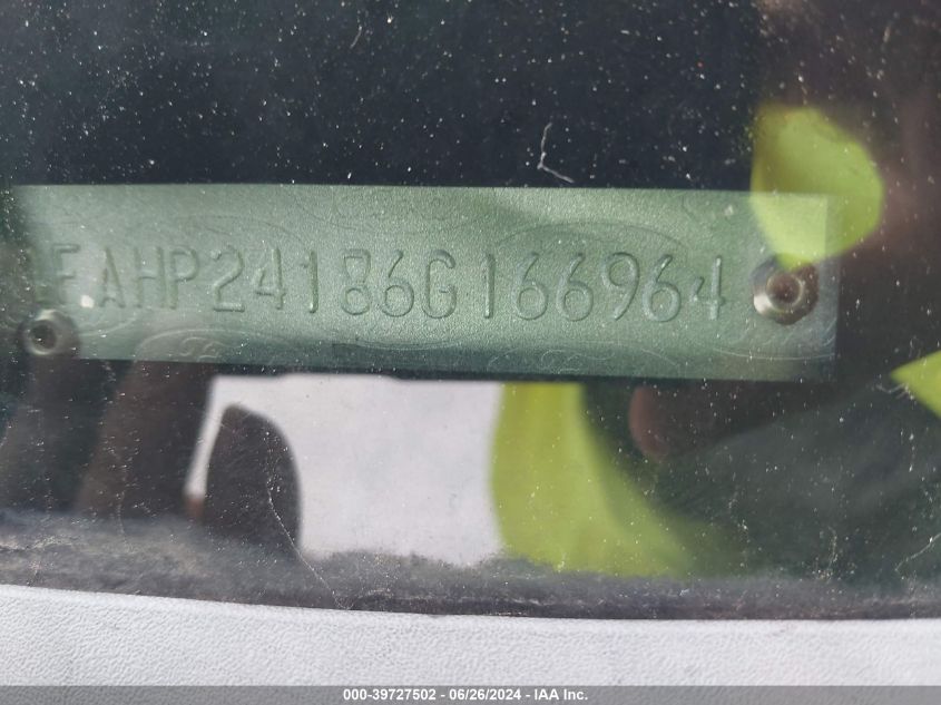 2006 Ford Five Hundred Sel VIN: 1FAHP24186G166964 Lot: 39727502