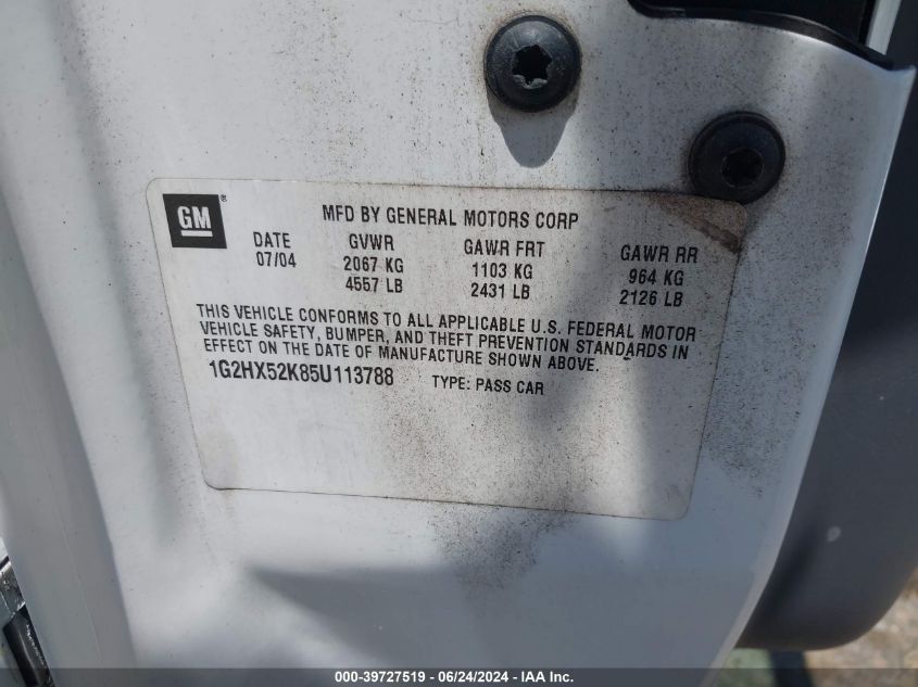 2005 Pontiac Bonneville Se VIN: 1G2HX52K85U113788 Lot: 39727519