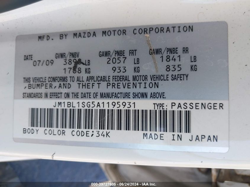 2010 Mazda Mazda3 I Sport VIN: JM1BL1SG5A1195931 Lot: 39727605