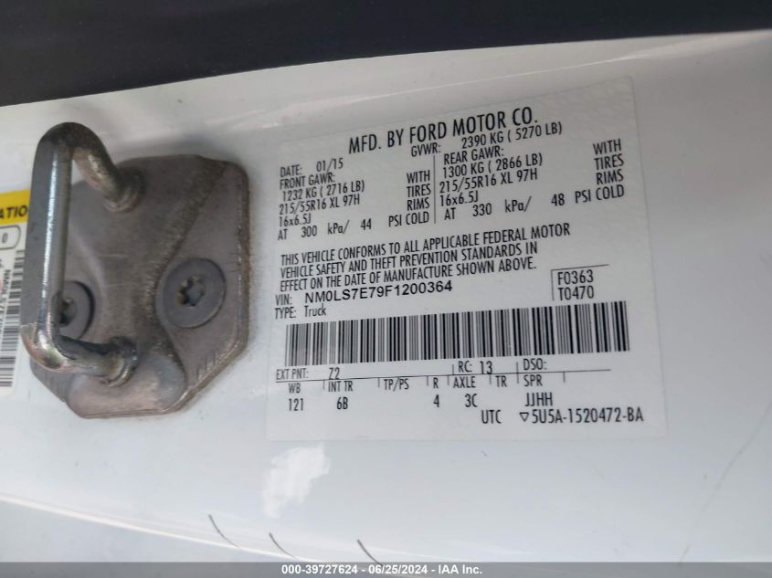 2015 Ford Transit Connect Xl VIN: NM0LS7E79F1200364 Lot: 39727624