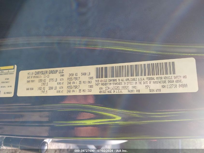 2014 Jeep Wrangler Unlimited Sport VIN: 1C4HJWDG2EL195521 Lot: 39727690