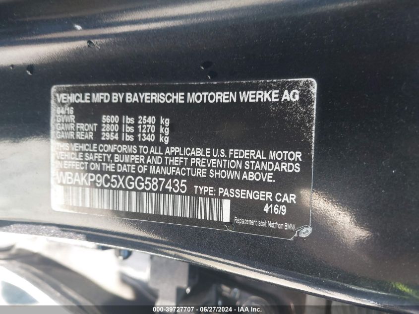 WBAKP9C5XGG587435 2016 BMW 550I xDrive