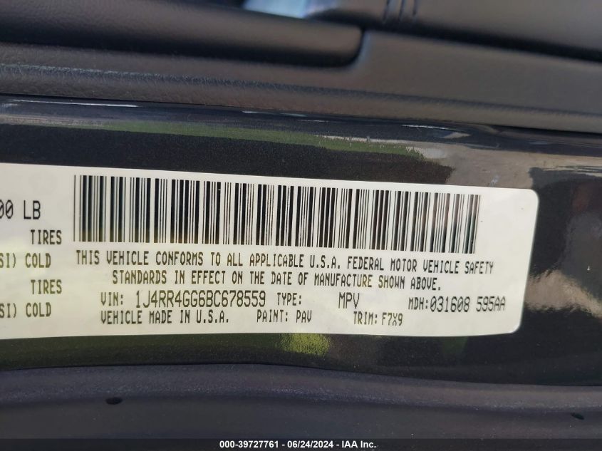 2011 Jeep Grand Cherokee Laredo VIN: 1J4RR4GG6BC678559 Lot: 39727761