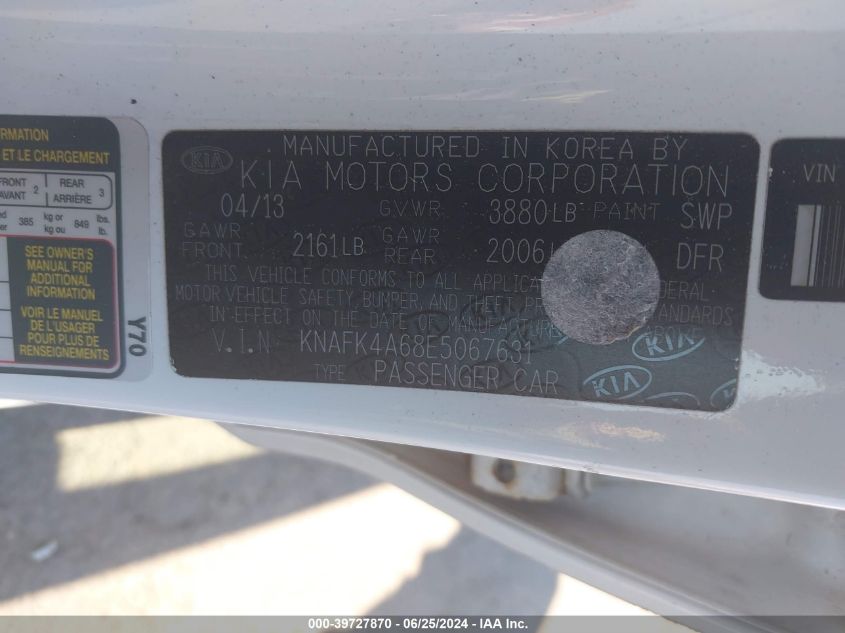 2014 Kia Forte Lx VIN: KNAFK4A68E5067631 Lot: 39727870