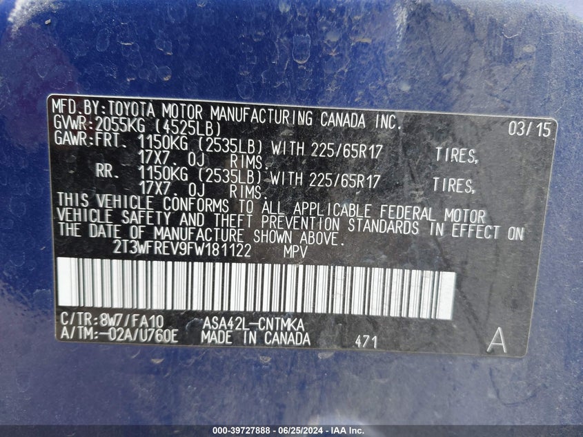 2015 TOYOTA RAV4 XLE - 2T3WFREV9FW181122