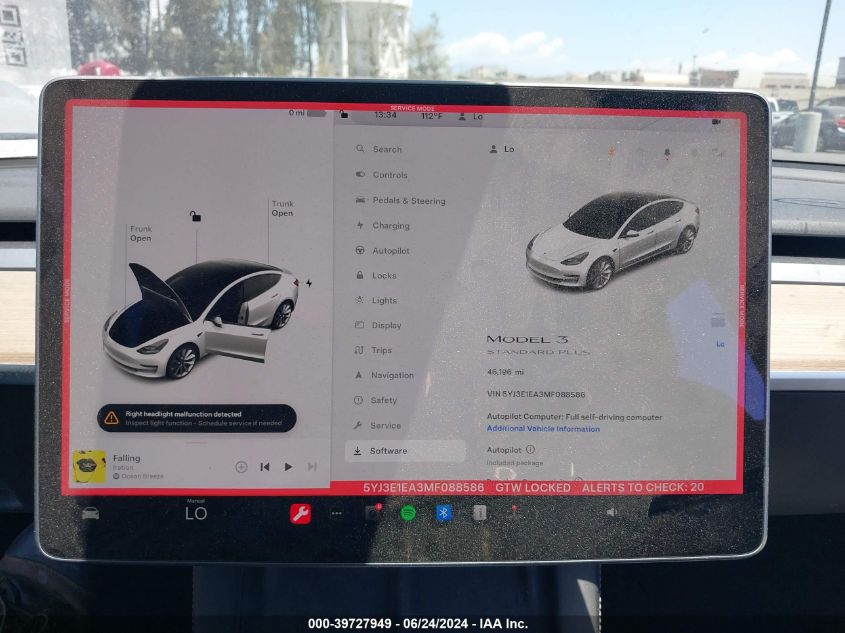 2021 TESLA MODEL 3 STANDARD RANGE PLUS REAR-WHEEL DRIVE - 5YJ3E1EA3MF088586