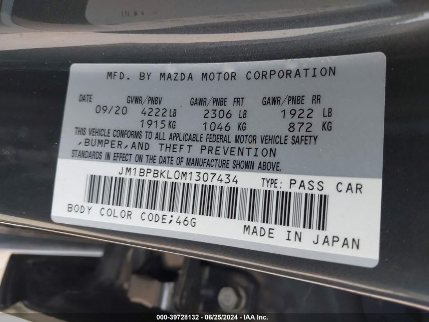 2021 Mazda Mazda3 Select VIN: JM1BPBKL0M1307434 Lot: 39728132