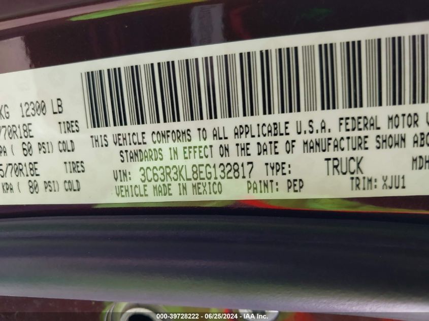 2014 Ram 3500 Longhorn VIN: 3C63R3KL8EG132817 Lot: 39728222