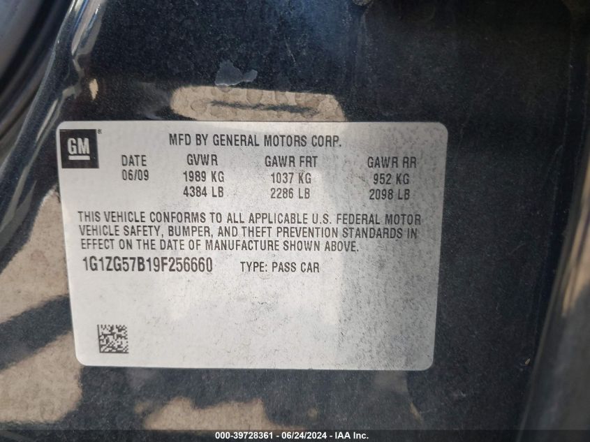 2009 Chevrolet Malibu Ls VIN: 1G1ZG57B19F256660 Lot: 39728361