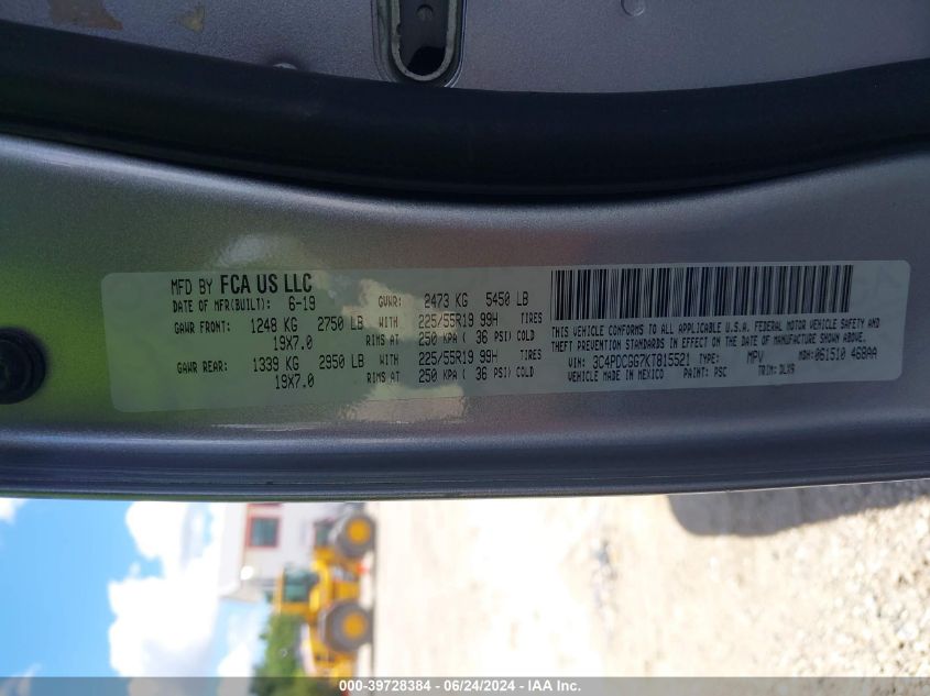 2019 Dodge Journey Crossroad VIN: 3C4PDCGG7KT815521 Lot: 39728384