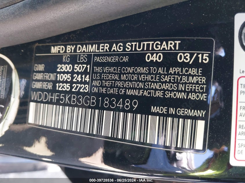 2016 Mercedes-Benz E 350 VIN: WDDHF5KB3GB183489 Lot: 39728536