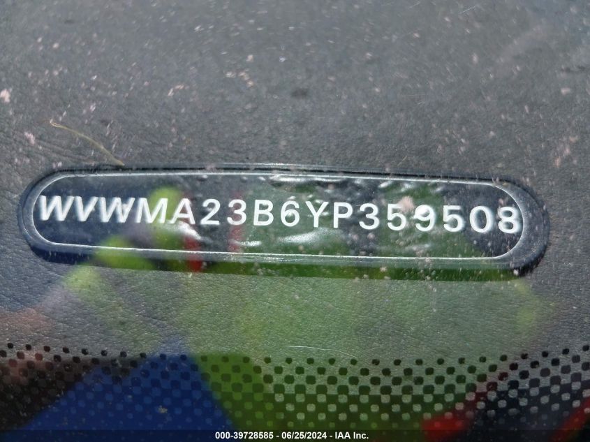 2000 Volkswagen Passat Gls VIN: WVWMA23B6YP359508 Lot: 39728585