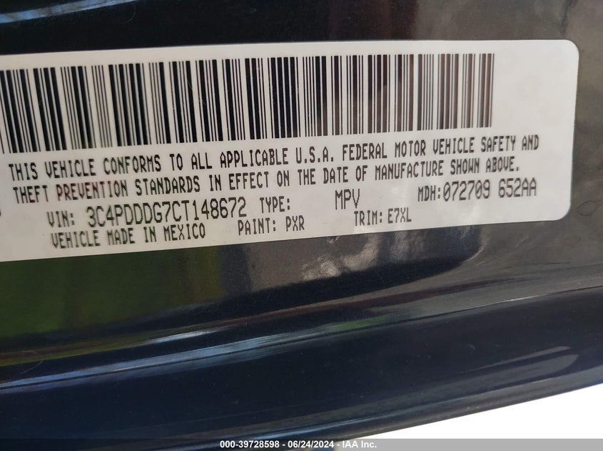 2012 Dodge Journey Crew VIN: 3C4PDDDG7CT148672 Lot: 39728598