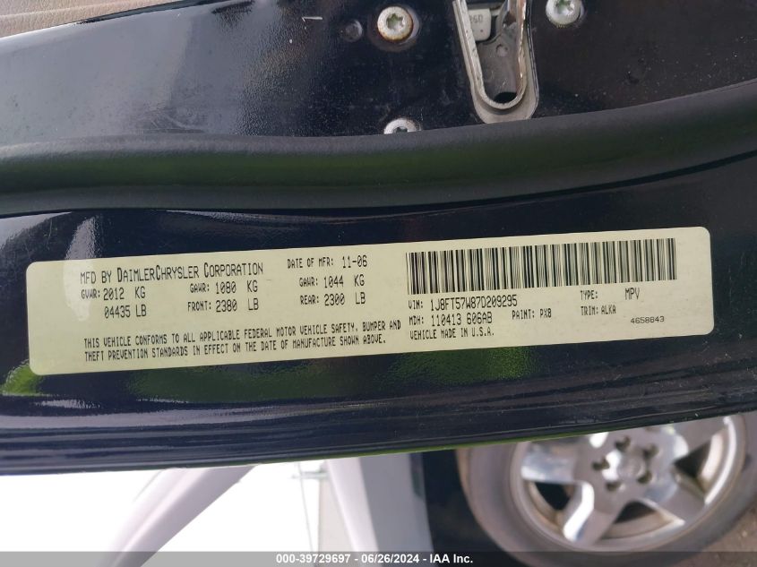 2007 Jeep Compass Limited VIN: 1J8FT57W87D209295 Lot: 39729697