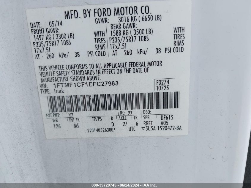 1FTMF1CF1EFC27983 | 2014 FORD F-150