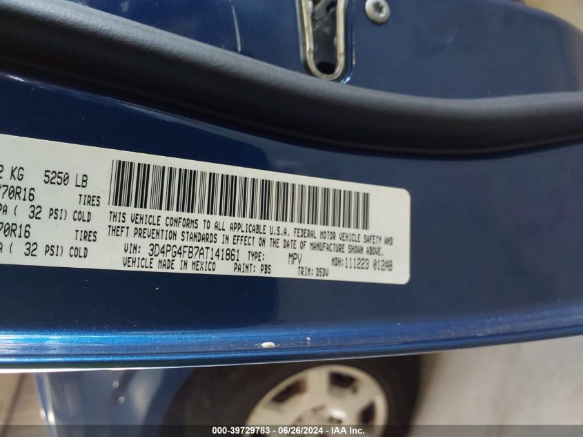 2010 Dodge Journey Se VIN: 3D4PG4FB7AT141861 Lot: 39729783