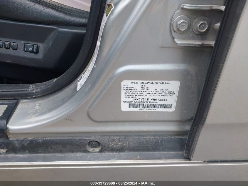 2004 Infiniti G35 VIN: JNKCV51E14M612856 Lot: 39729898