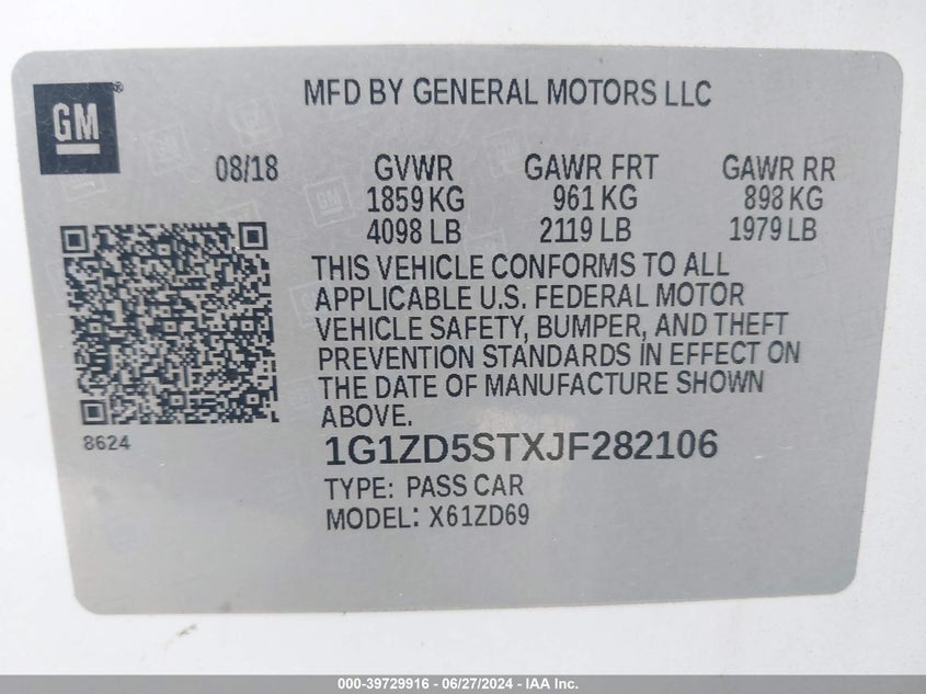 2018 CHEVROLET MALIBU LT - 1G1ZD5STXJF282106