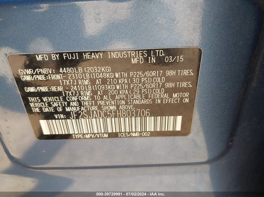 2015 SUBARU FORESTER 2.5I PREMIUM - JF2SJADC5FH803706