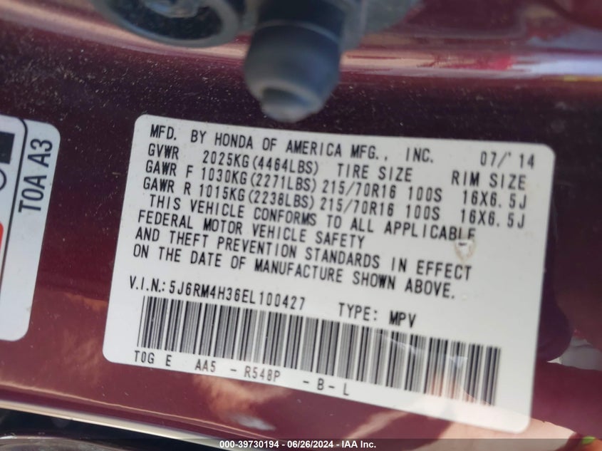 2014 HONDA CR-V LX - 5J6RM4H36EL100427