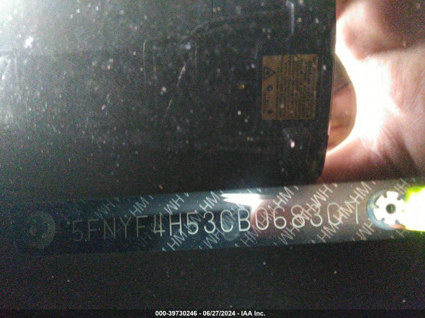 2012 Honda Pilot Exl VIN: 5FNYF4H53CB068307 Lot: 39730246