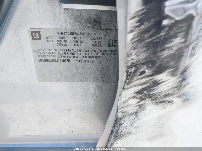 2018 Chevrolet Cruze Ls Manual VIN: 1G1BB5SM7J7110688 Lot: 39730376
