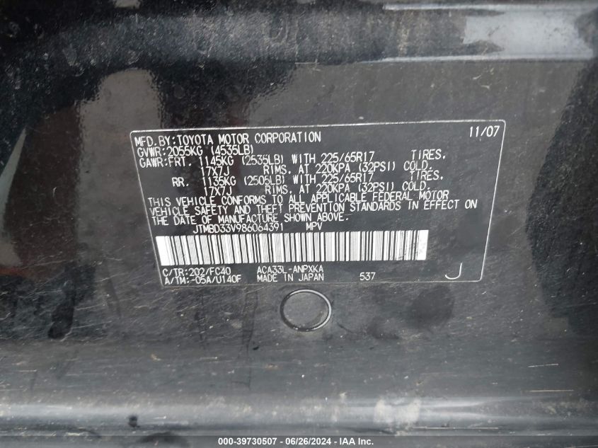 JTMBD33V986064391 2008 Toyota Rav4