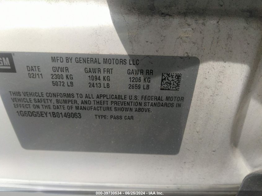 2011 Cadillac Cts Luxury VIN: 1G6DG5EY1B0149063 Lot: 39730534