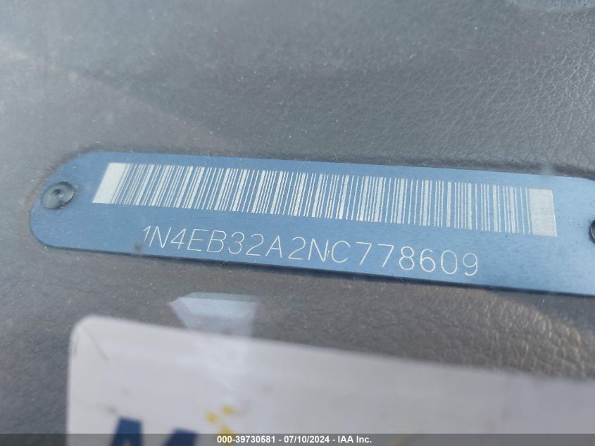 1992 Nissan Sentra VIN: 1N4EB32A2NC778609 Lot: 39730581