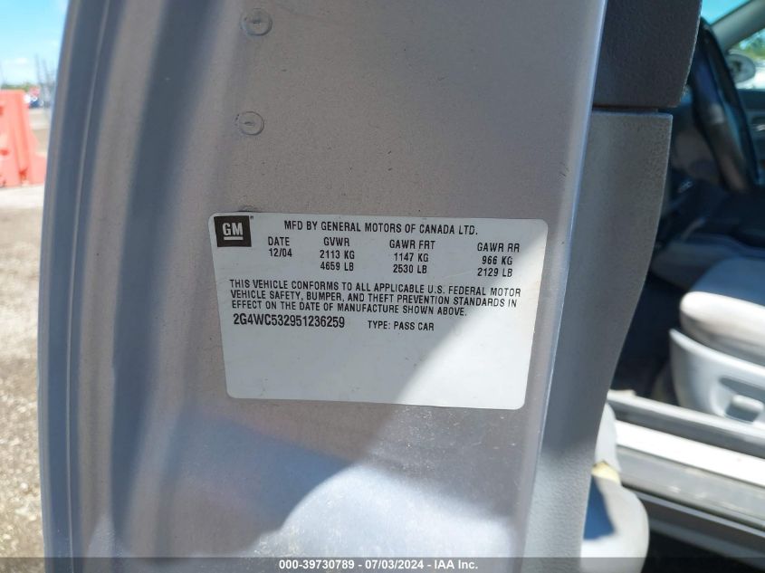 2005 Buick Lacrosse Cx VIN: 2G4WC532951236259 Lot: 39730789