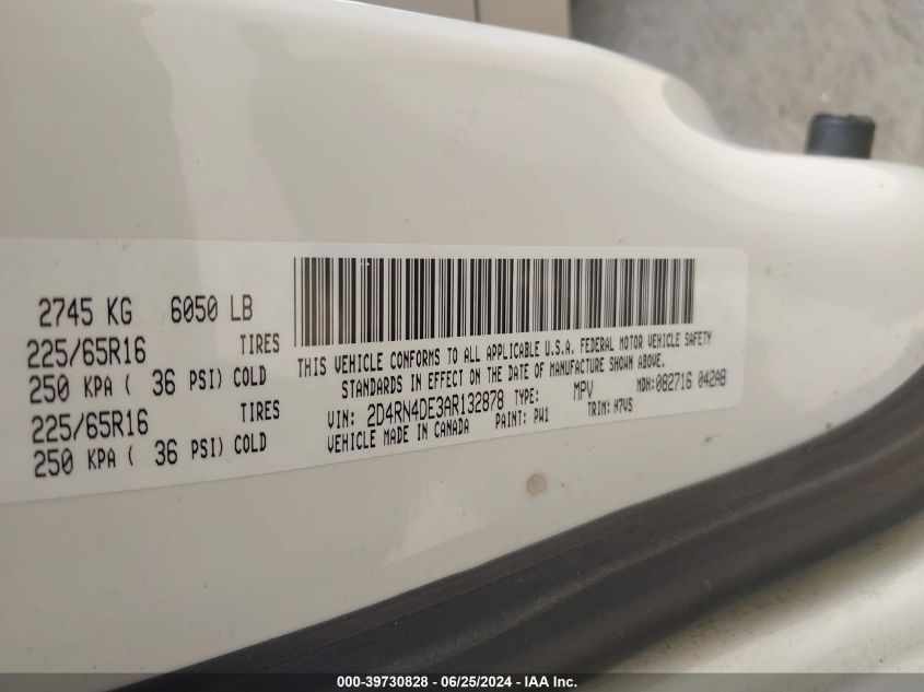 2010 Dodge Grand Caravan Se VIN: 2D4RN4DE3AR132878 Lot: 39730828