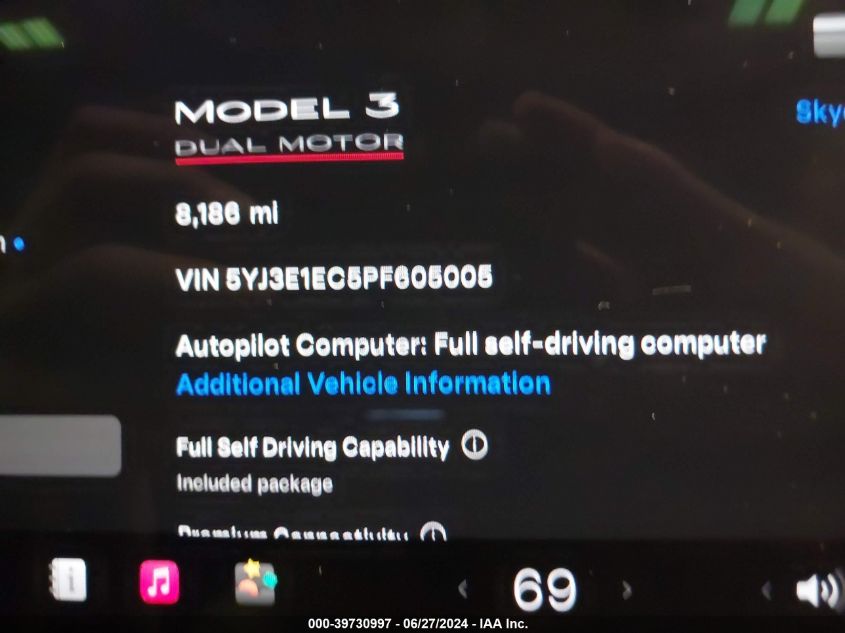 2023 Tesla Model 3 Performance Dual Motor All-Wheel Drive VIN: 5YJ3E1EC5PF605005 Lot: 39730997