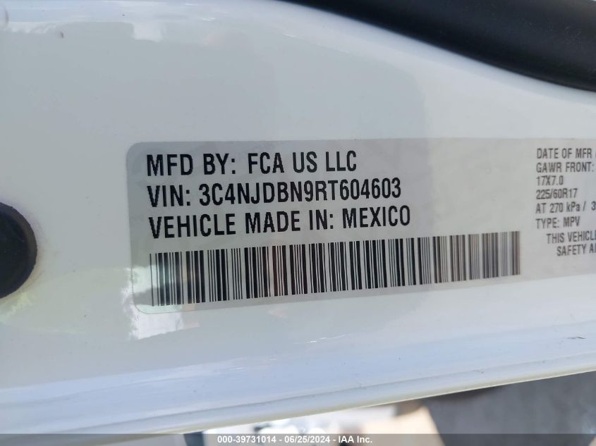 2024 Jeep Compass Latitude 4X4 VIN: 3C4NJDBN4RT604783 Lot: 39731014