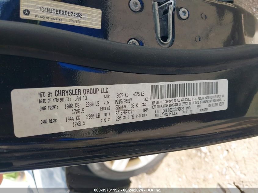 2013 Jeep Compass Sport VIN: 1C4NJDBBXDD248621 Lot: 39731192