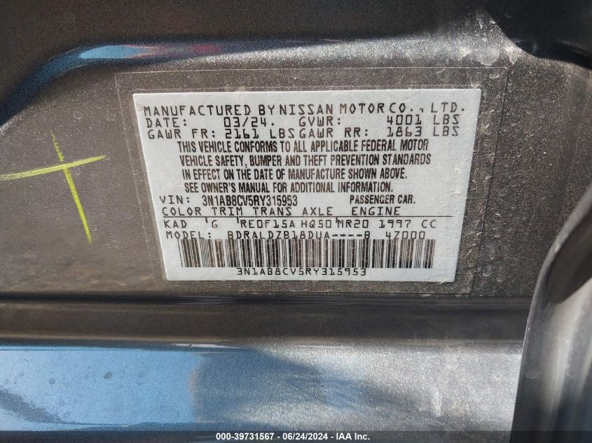 3N1AB8CV5RY315953 2024 Nissan Sentra Sv Xtronic Cvt