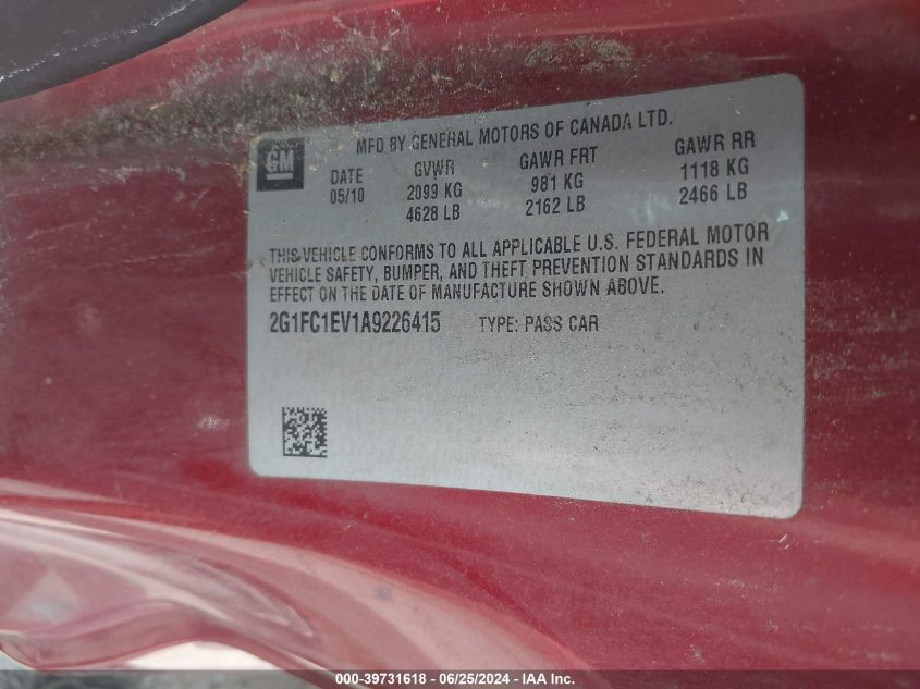 2G1FC1EV1A9226415 | 2010 CHEVROLET CAMARO