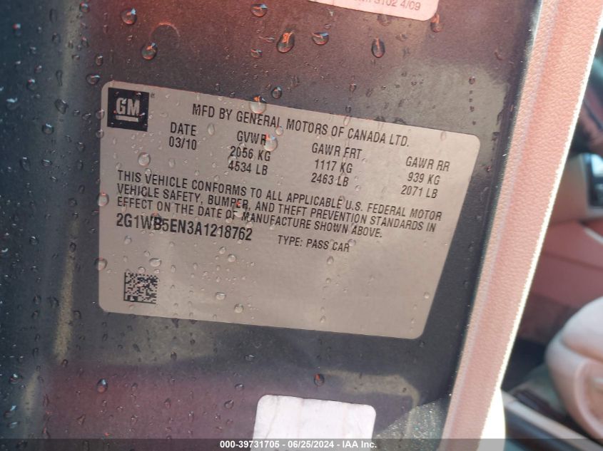 2010 Chevrolet Impala Lt VIN: 2G1WB5EN3A1218762 Lot: 39731705