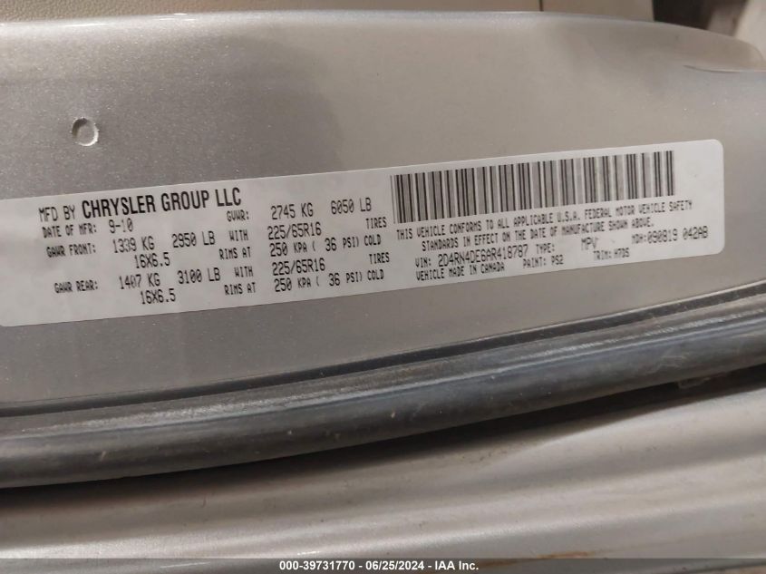 2010 Dodge Grand Caravan Se VIN: 2D4RN4DE6AR418787 Lot: 39731770