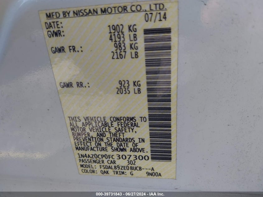 2015 NISSAN LEAF S - 1N4AZ0CP0FC307300