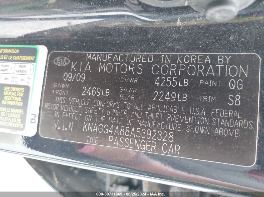 KNAGG4A88A5392328 | 2010 KIA OPTIMA