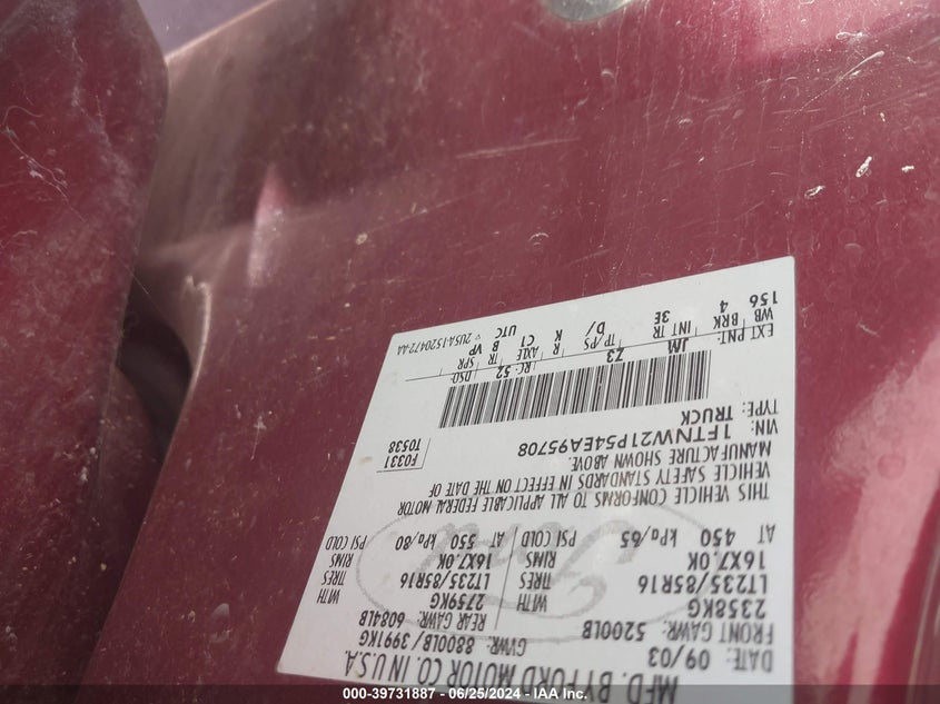 2004 Ford F-250 Lariat/Xl/Xlt VIN: 1FTNW21P54EA95708 Lot: 39731887